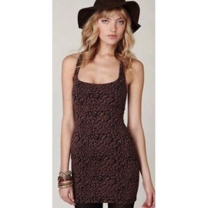 Free People Rose Wine & Black Leopard Jersey Mini Bodycon Tunic Party Dress